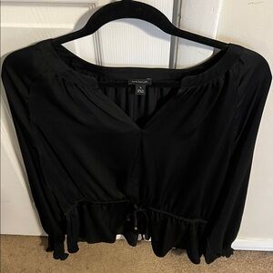 Ann Taylor Black Blouse with Drawstring Detail